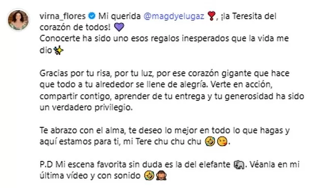 Virna Flores y su mensaje de despedida a Magdyel Ugaz.