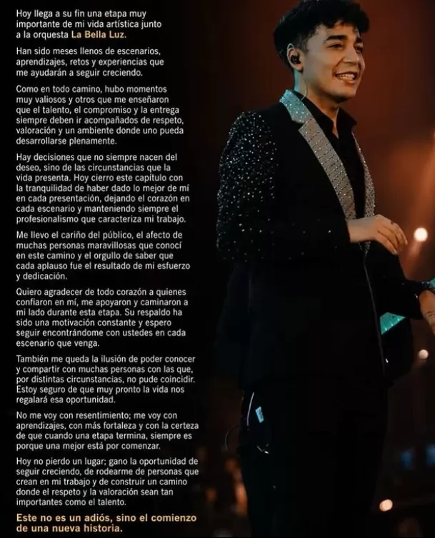 Baruj Ocharán anunció su salida de La Bella Luz | Fuente: Instagram barujocharan