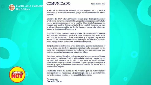 Comunicado de Brunella Horna. (Foto: Instagram)