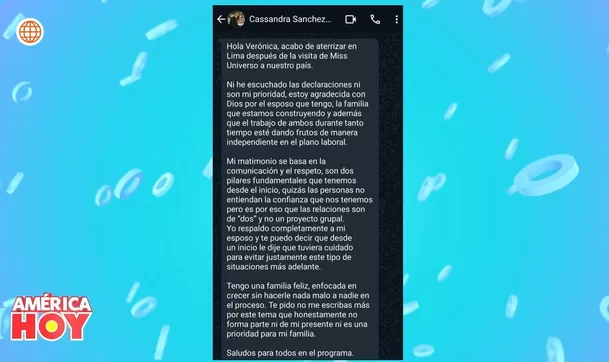 Cassandra Sánchez respaldó a Deyvis Orosco sobre Andrea San Martín.