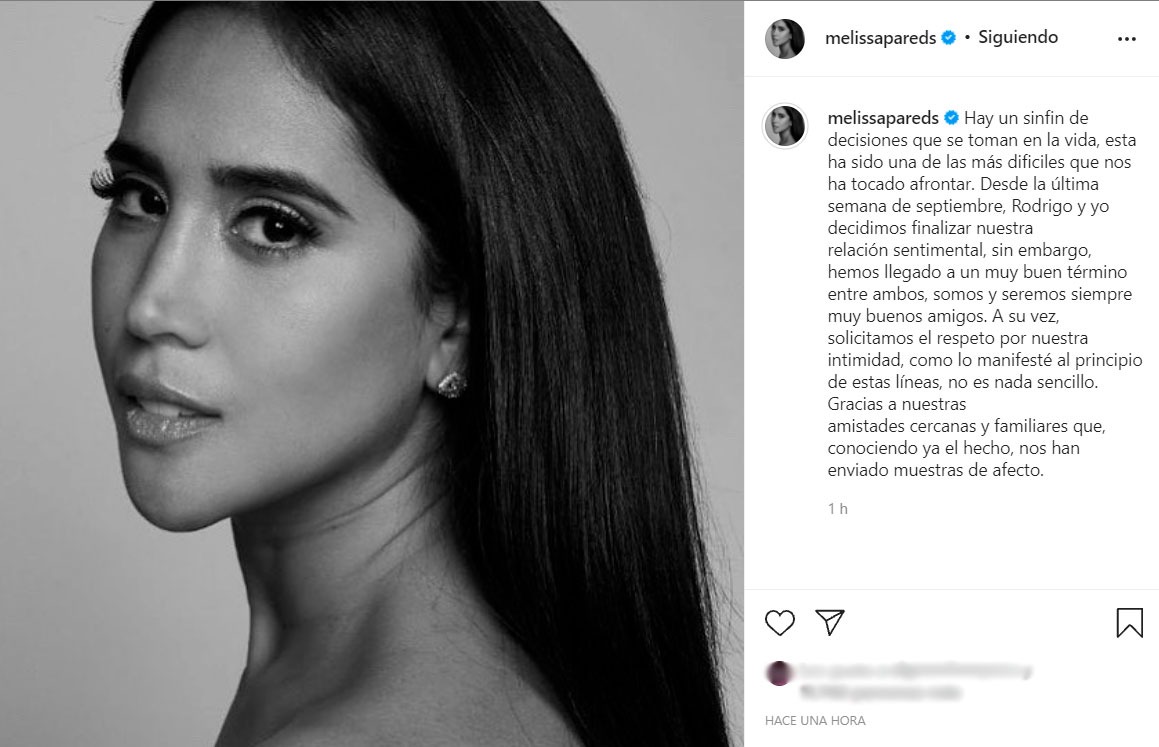 Melissa Paredes confirma en Instagram su separación de Rodrigo Cuba.