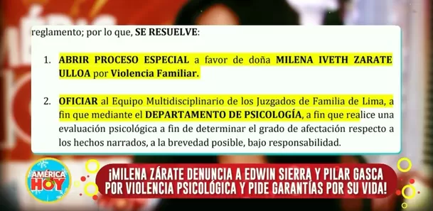 Milena Zárate denunció a Pilar Gasca por violencia psicológica y pide garantías por su vida.