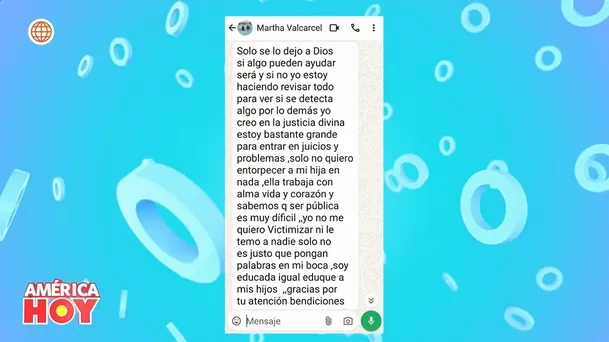 Martha Valcárcel defiende a Milett Figueroa de críticas.