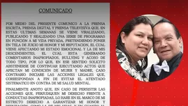 Monserrat envía comunicado y amenaza con demandar a quiénes la difamen