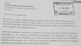 Revelan carta sobre pacto para extender beneficios a miembros de Mesa Directiva