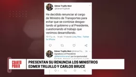 Trujillo y Bruce renunciaron a sus cargos como ministros de Transportes y Vivienda