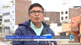 	<p>Fernando Armas se disculpa entre l&aacute;grimas con la maratonista Gladys Tejeda</p>