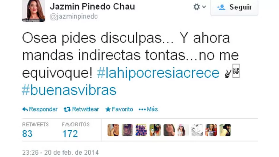 Foto: Twitter Jazmín Pinedo