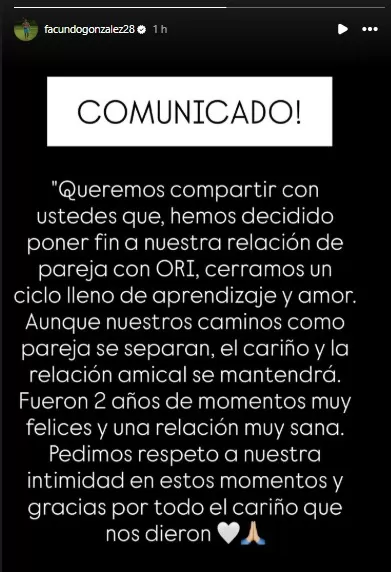 Comunicado de Facundo González.