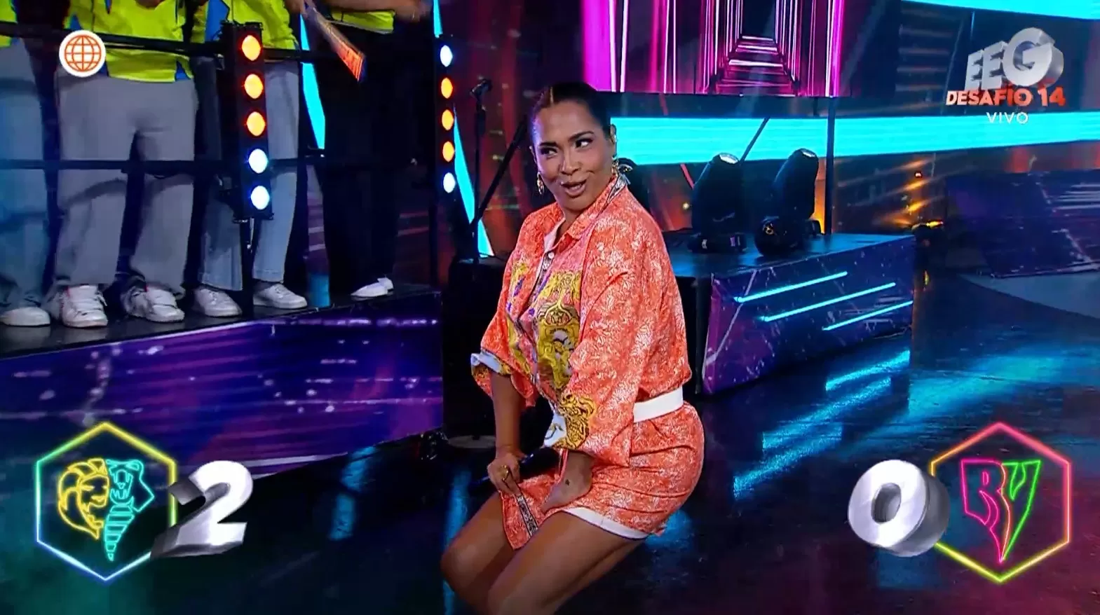 Katia Palma celebrando punto de los guerreros en Esto Es Guerra