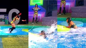 Onelia sufrió aparatosa caída a la piscina de Esto es Guerra