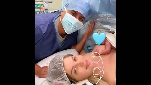 Brunella Horna y Richard Acuña en el día del nacimiento de su hijo. (Foto: Instagram)