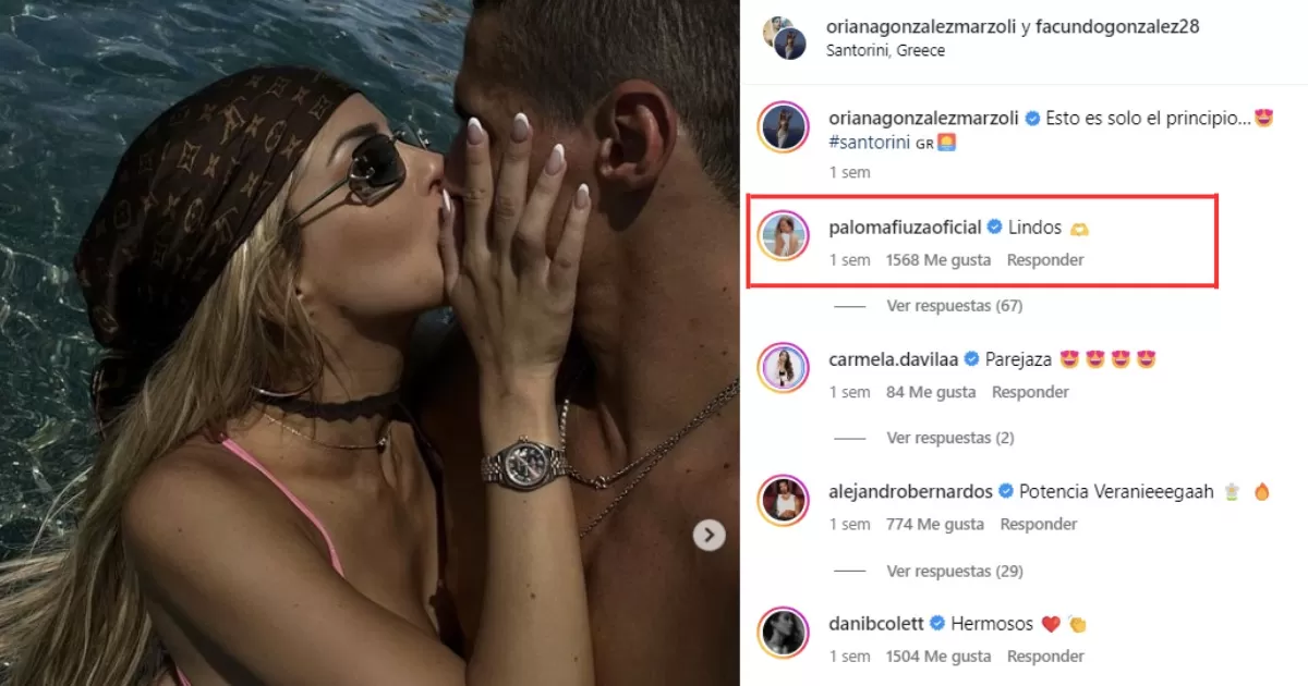 El comentario de Paloma Fiuza en la foto de Facundo González y Oriana Marzoli.