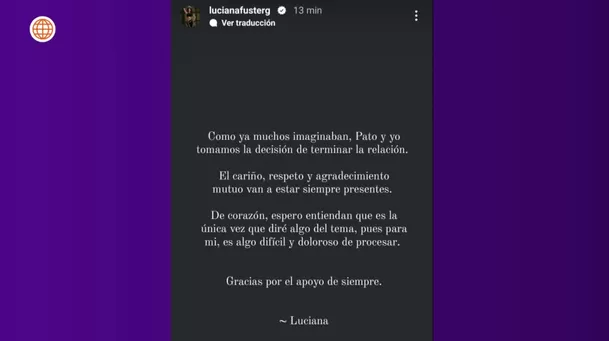 Comunicado de Luciana Fuster. (Foto: Instagram)