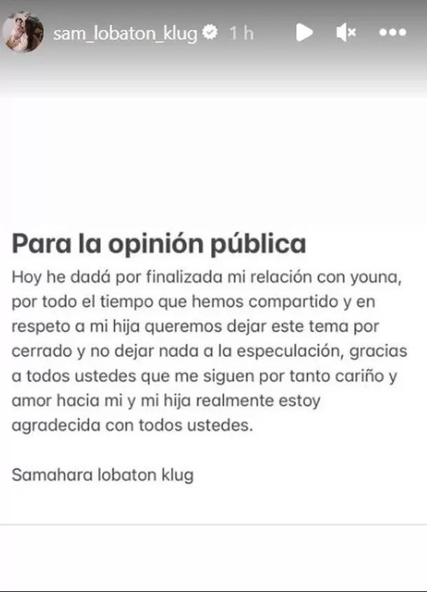 Comunicado de Samahara Lobatón. (Foto: Instagram)