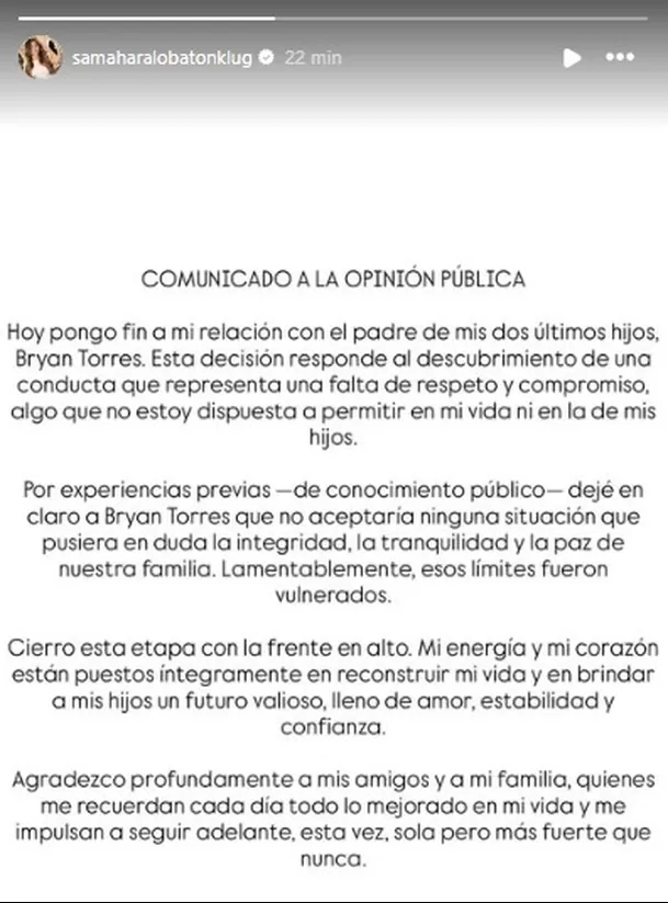 Samahara Lobatón terminó con Bryan Torres.