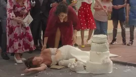 Nina quedó en shock al ver destruido su pastel de boda