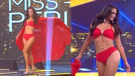 Nathaly Terrones luciendo su figura en la ronda de traje de baño