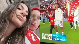 Natalie Vértiz conmovida al ver a su hijo mayor Liam en el partido Perú vs. Venezuela.